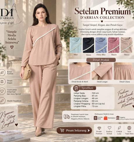 Setelan Premium D’Arrian Collection Wanita Lengan Panjang Celana Panjang Sederhana All Size