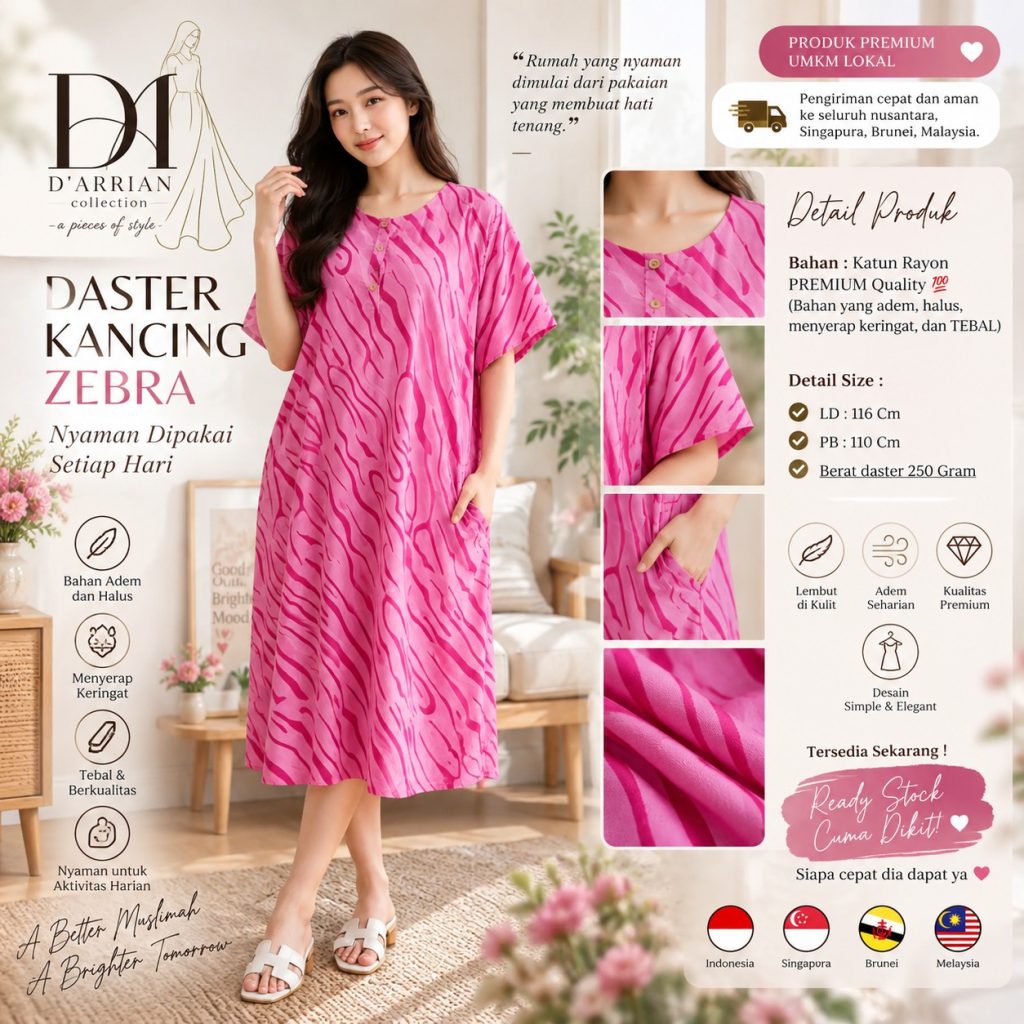 Best Seller D’Arrian Daster Kancing Zebra Rayon Premium