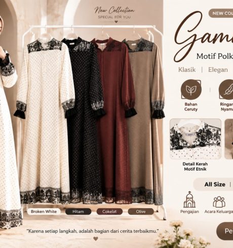 D’Arrrian Hayya Dress Motif Polkadot dengan Aksen Etnik All Size Klasik Feminin