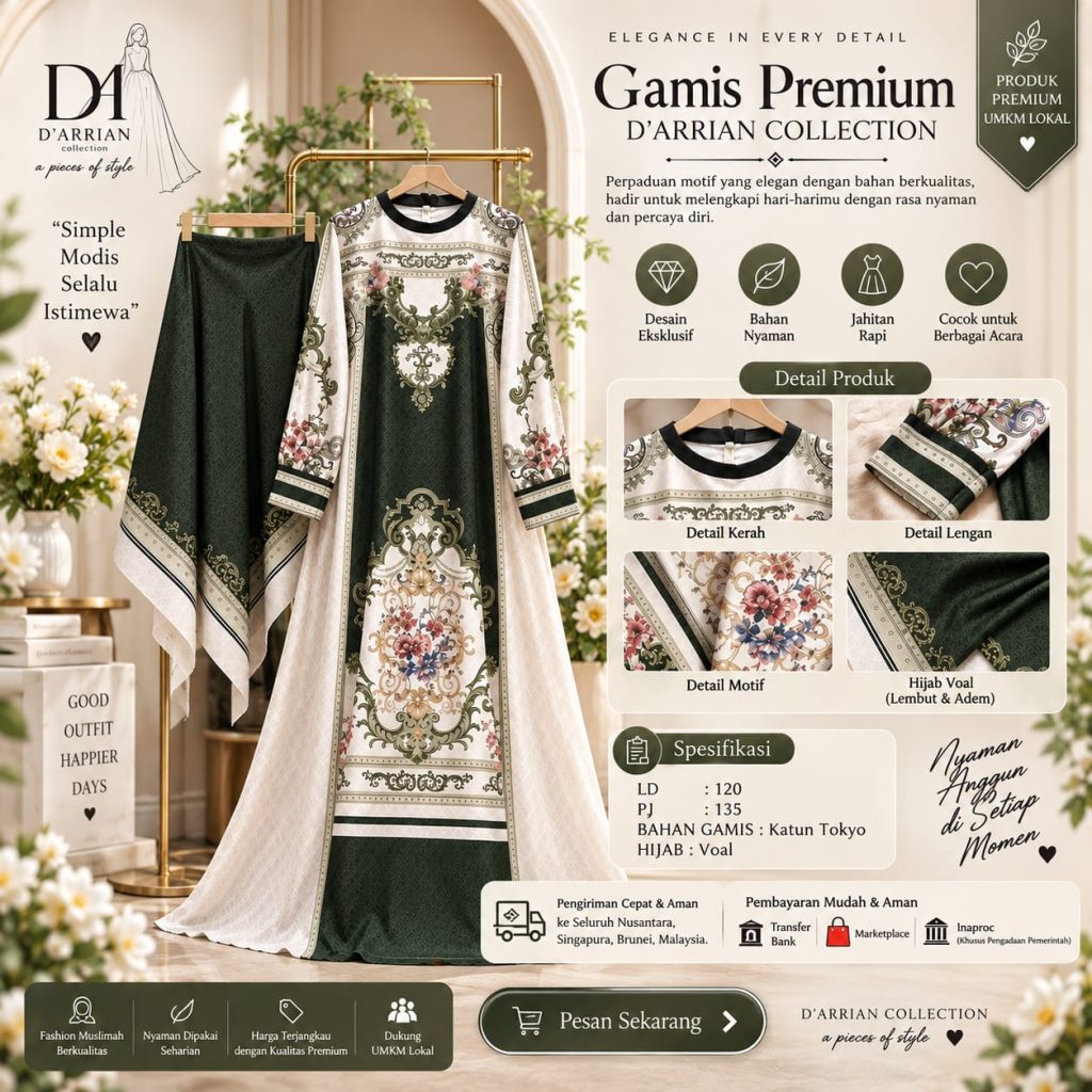 New Arrival D’Arrian Gamis Set Jilbab Voal Square Katun Tokyo Premium All Size