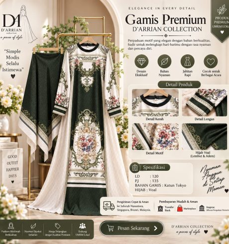 New Arrival D’Arrian Gamis Set Jilbab Voal Square Katun Tokyo Premium All Size